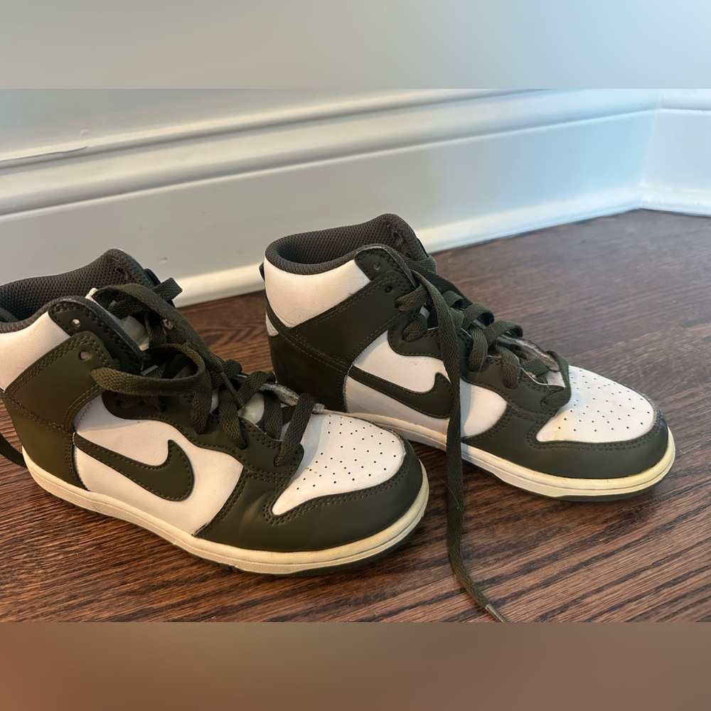 Nike Kids High-retro Sneakers - ‘cargo/khaki’ Olive and White youth size 2